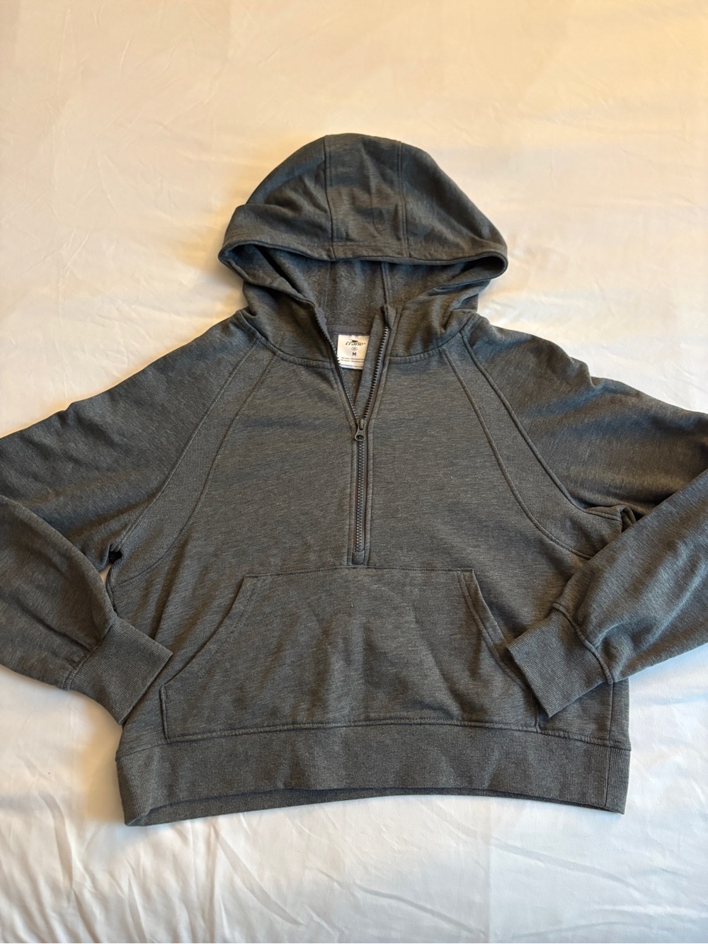 Charcoal Grey Quarter Zip Cropped Hooded Sweater Athleisure Casual Gym